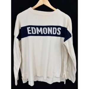 Town Pride Edmonds Graphic Knit Sweater Women XS Cream Navy Blue Preppy Nautical